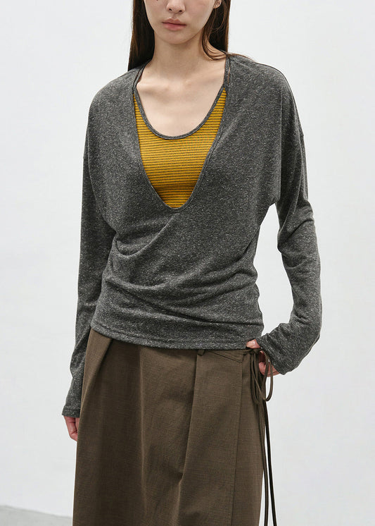 Grey Patchwork Cotton T Shirts