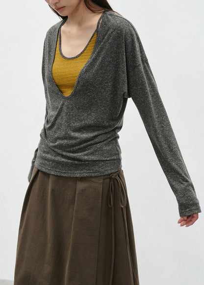 Grey Patchwork Cotton T Shirts