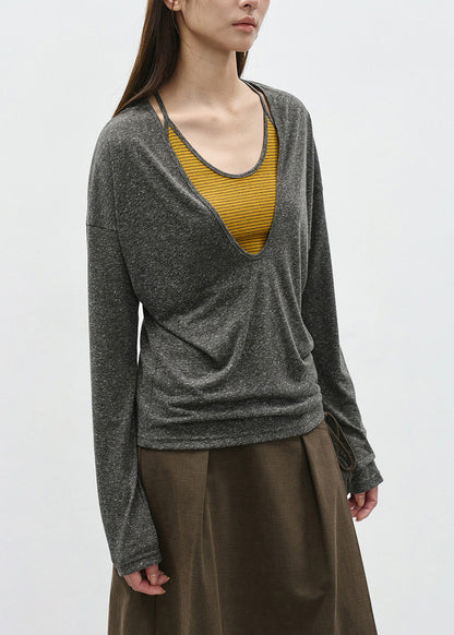 Grey Patchwork Cotton T Shirts