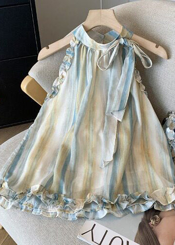 Classy Blue Ruffled Tie Dye Cotton Tank