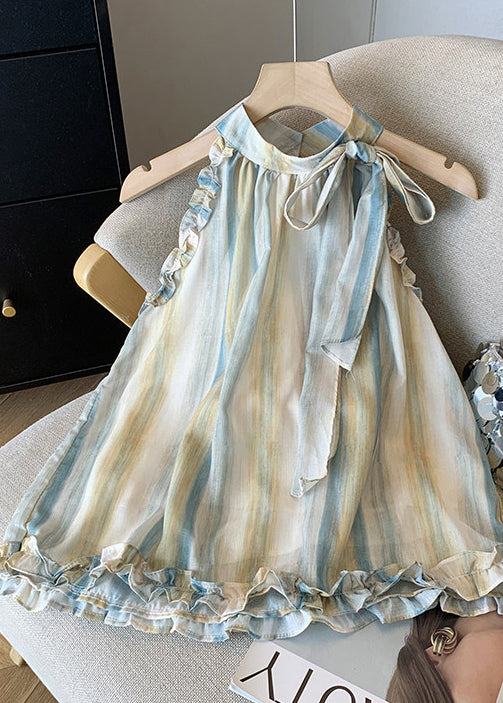 Classy Blue Ruffled Tie Dye Cotton Tank