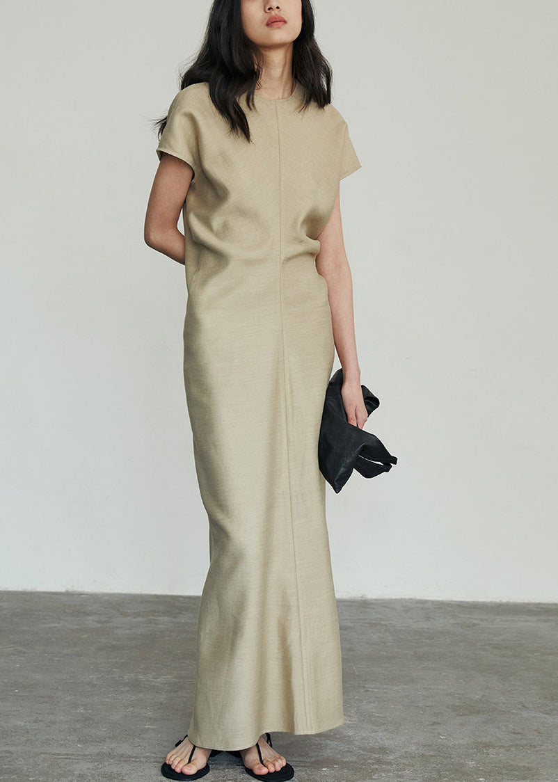 Classy Khaki Slim Fit Cotton Long Dresses