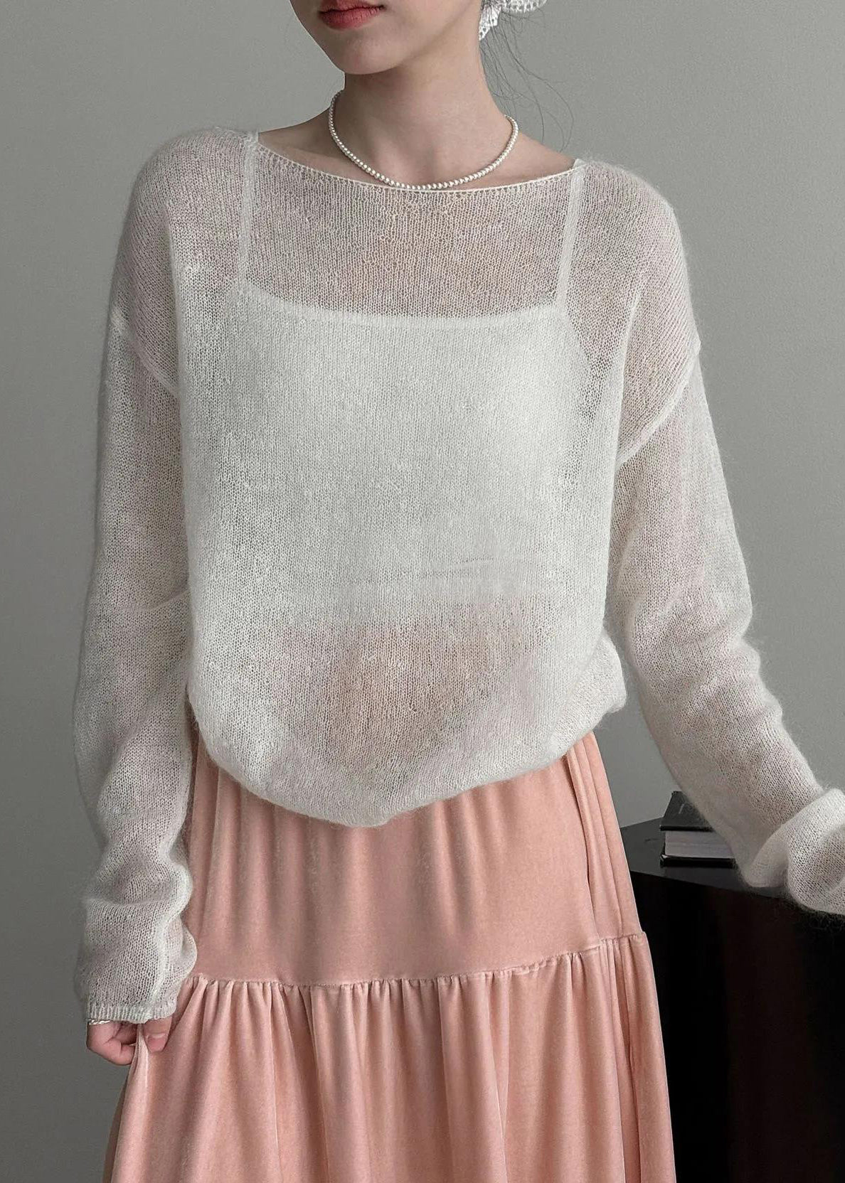 Classy White Hollow Out Knit Blouse