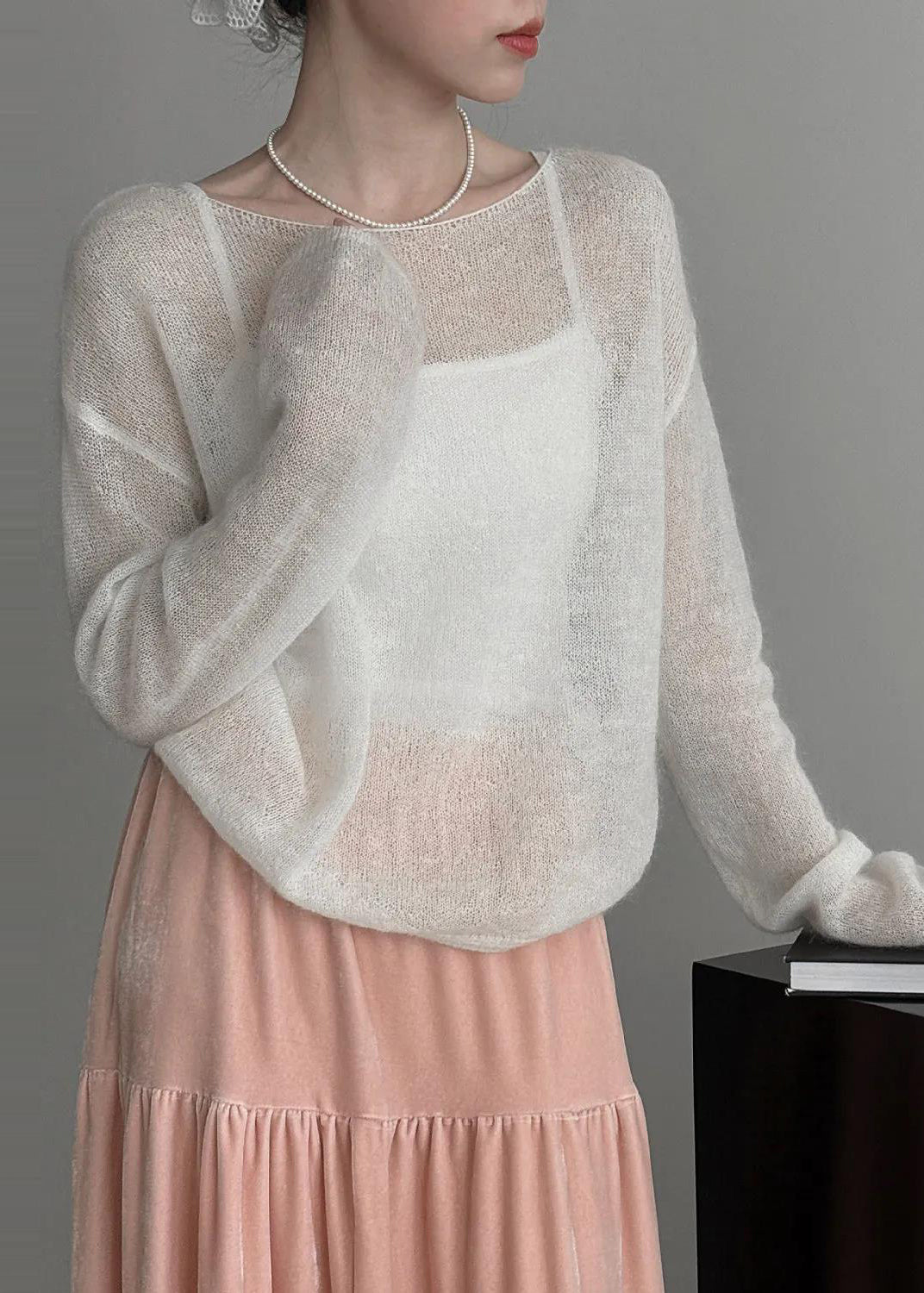 Classy White Hollow Out Knit Blouse