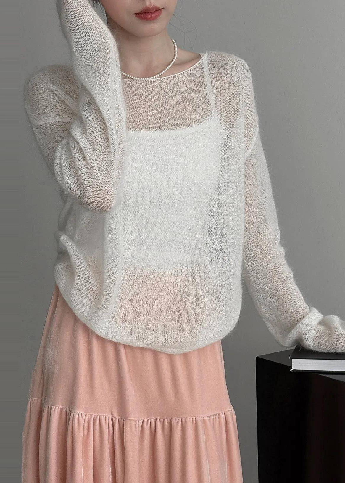 Classy White Hollow Out Knit Blouse