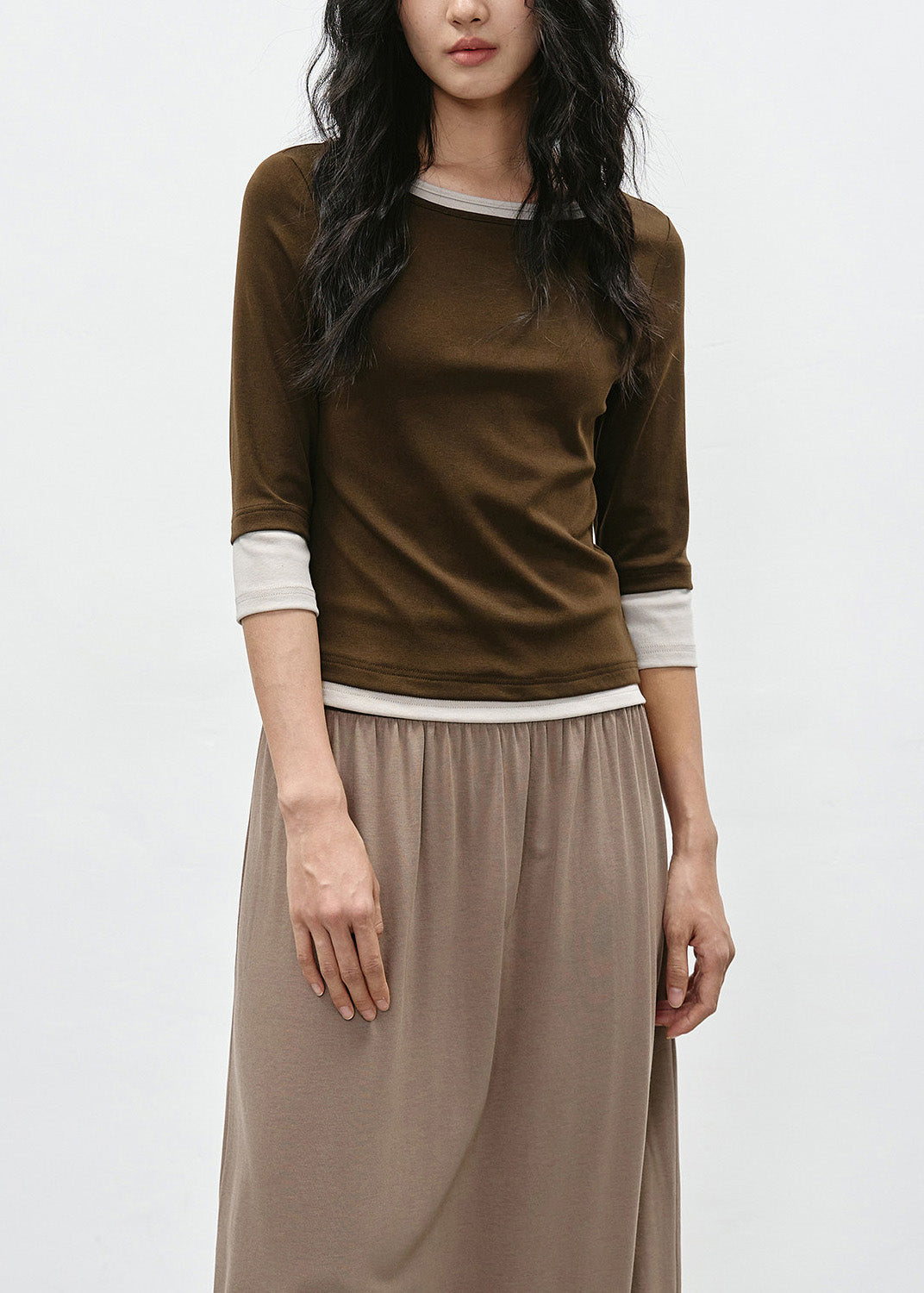 Coffee Patchwork Cotton T Shirt Bracelet Sleeve