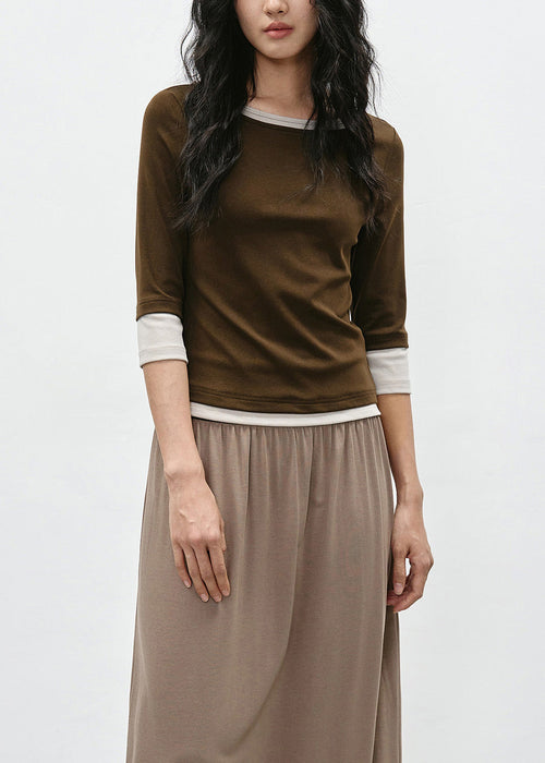 Coffee Patchwork Cotton T Shirt Bracelet Sleeve