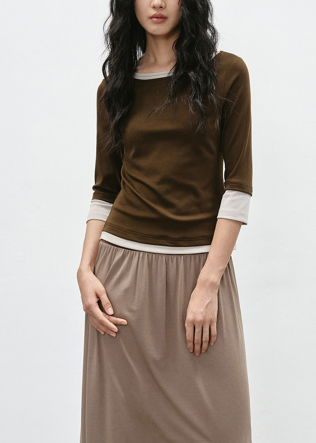 Coffee Patchwork Cotton T Shirt Bracelet Sleeve
