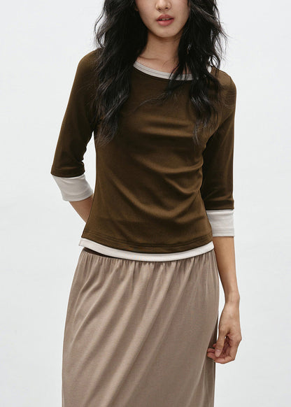 Coffee Patchwork Cotton T Shirt Bracelet Sleeve