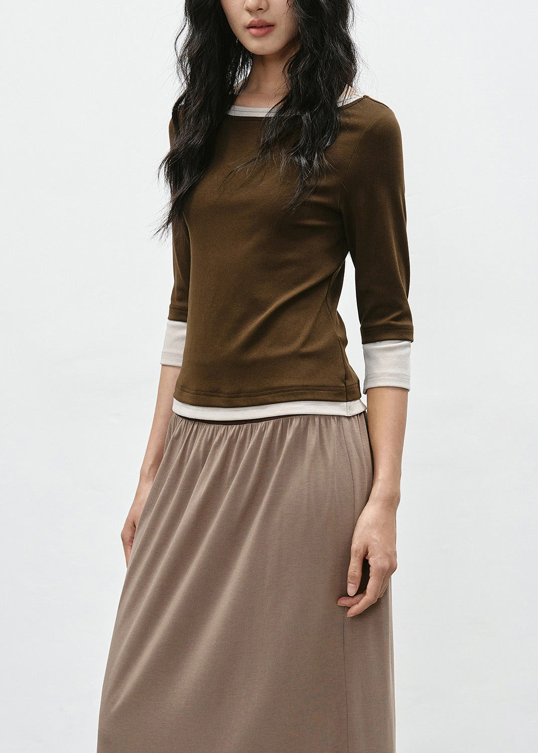 Coffee Patchwork Cotton T Shirt Bracelet Sleeve