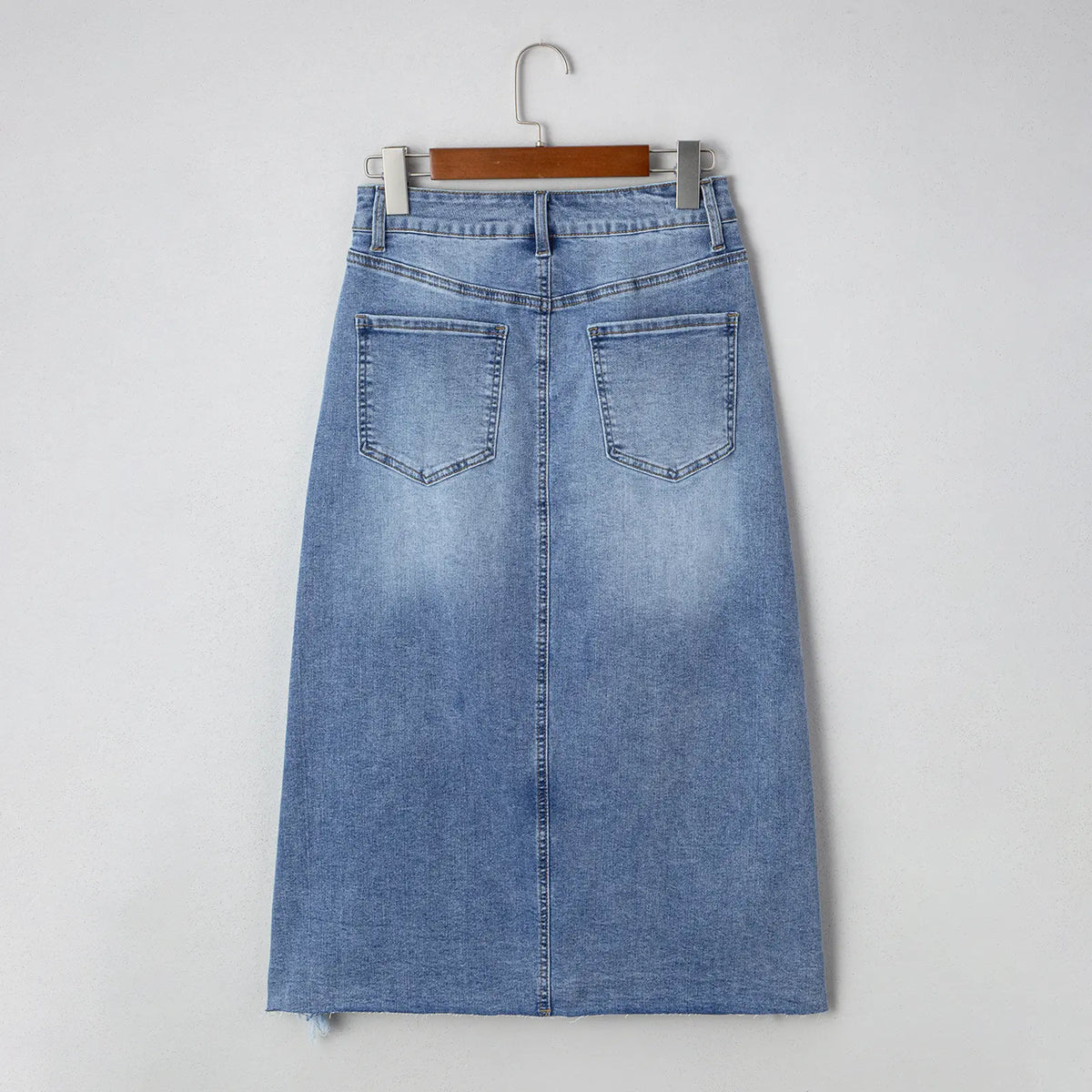 Western Asymmetrical Ripped Denim Midi Skirt with Pocket Women High‑low Distressed Irregular Raw Frayed Hem Casual Destroyed Cowgirl Jean Skirts Bottoms Clothes for Back To School Fashion Fall Pick