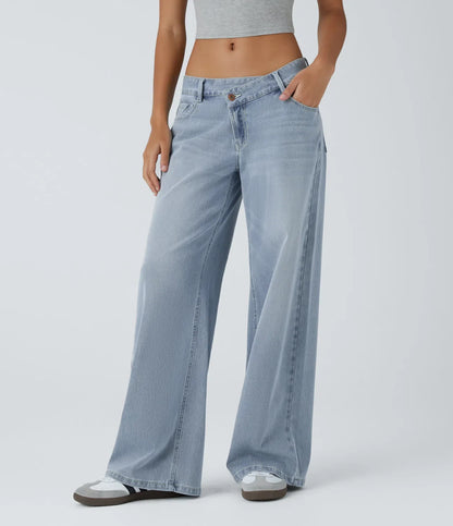 Baggy Jeans Low Rise mit Knopf und Reißverschluss, mehreren Taschen, weitem Bein