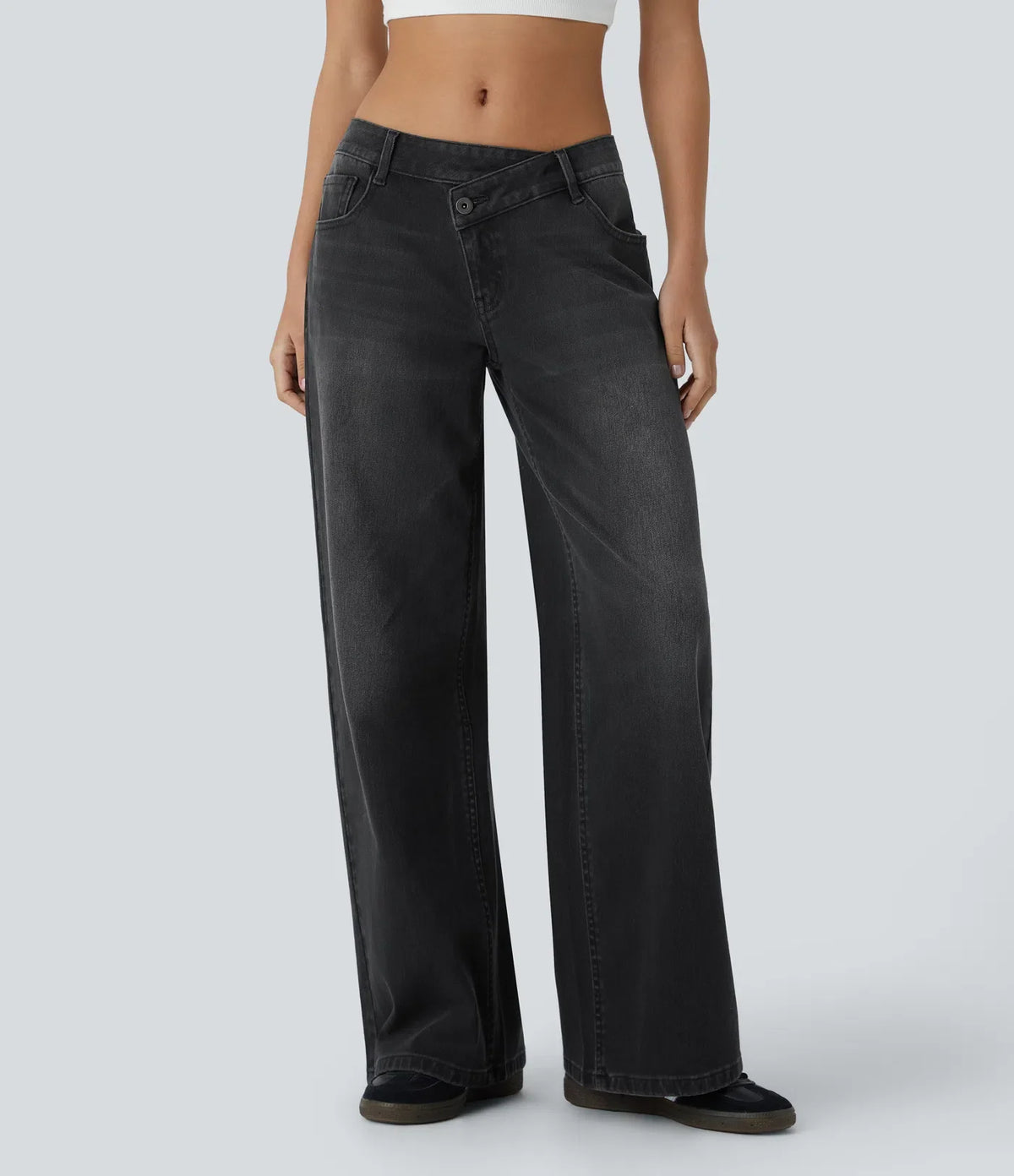 Baggy Jeans Low Rise mit Knopf und Reißverschluss, mehreren Taschen, weitem Bein