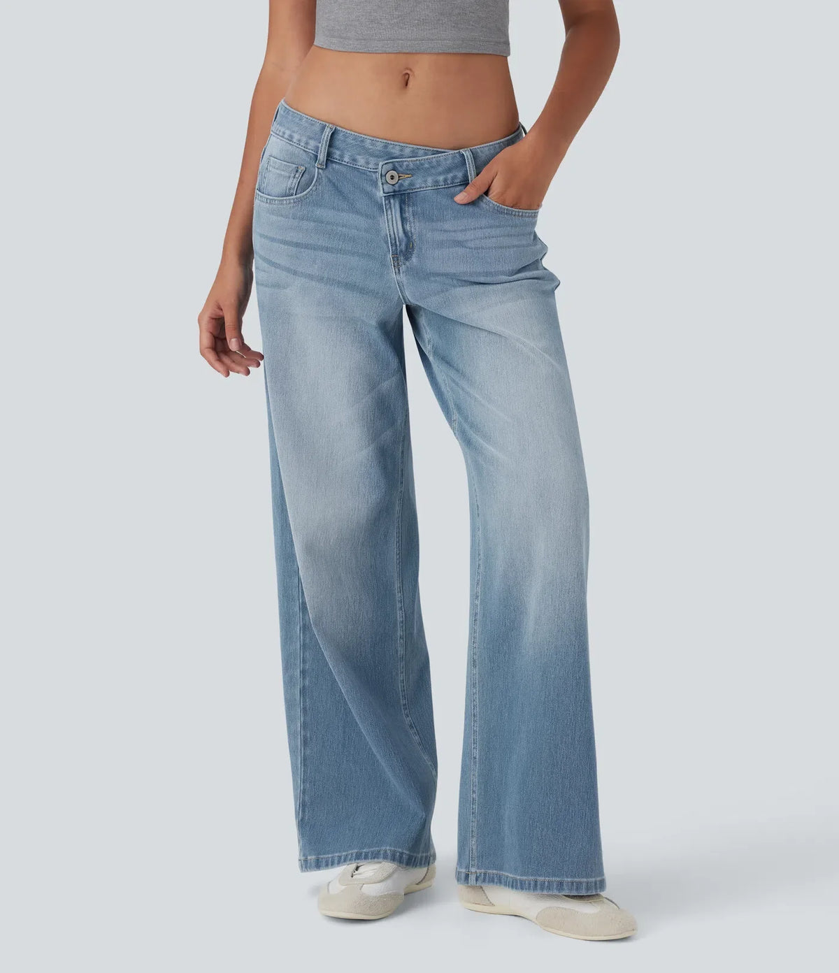 Baggy Jeans Low Rise mit Knopf und Reißverschluss, mehreren Taschen, weitem Bein