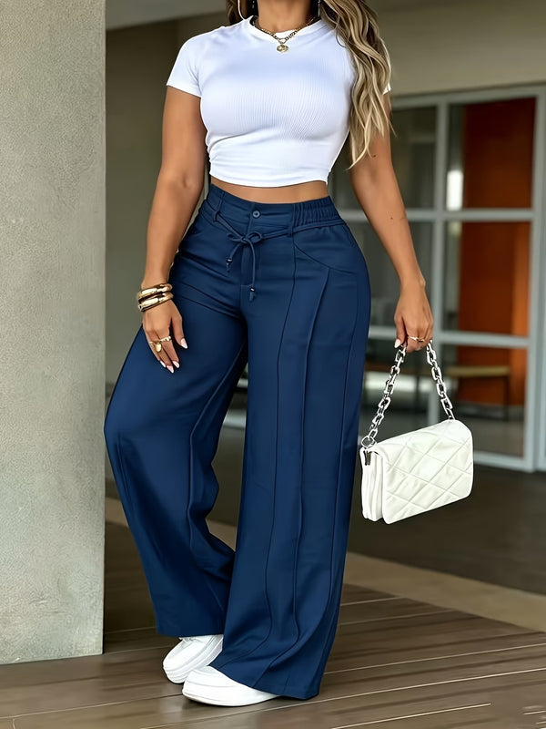 Damenhose mit hoher Taille und geradem Bein – Vordernaht & elastischer Bund hinten – Vielseitig,bequem & perfekt fürs Büro oder die Freizeit