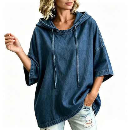 Lässiger, weit geschnittener Jeans-Kapuzenpullover für Damen