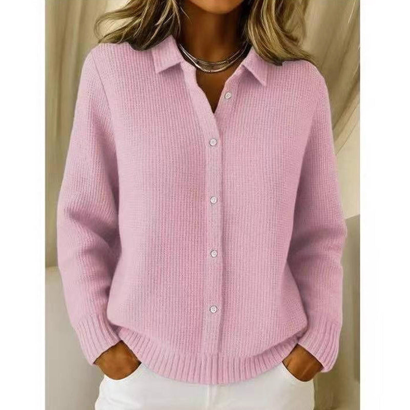 Strickpullover mit Kragen und Knöpfen für Damen