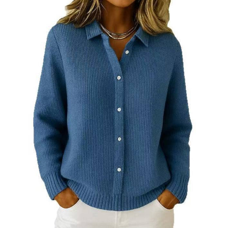 Strickpullover mit Kragen und Knöpfen für Damen