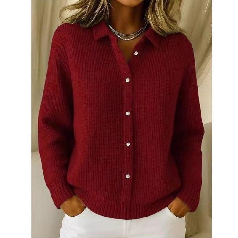Strickpullover mit Kragen und Knöpfen für Damen