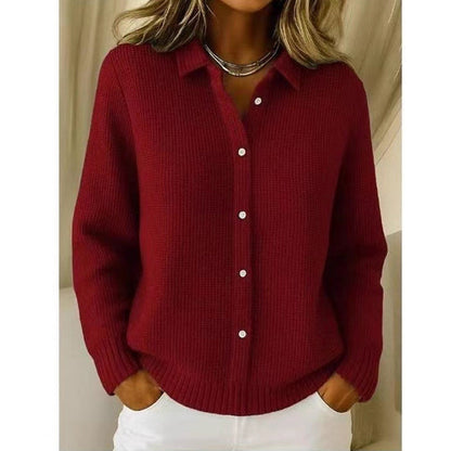 Strickpullover mit Kragen und Knöpfen für Damen