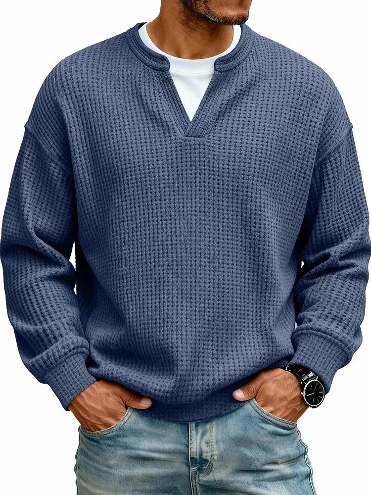 Men's Breathable Soft Long-Sleeve Henley Polo Shirt