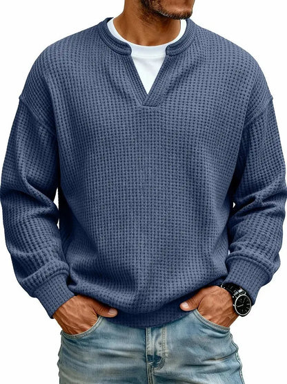 Men's Breathable Soft Long-Sleeve Henley Polo Shirt