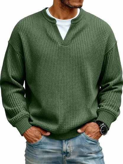 Men's Breathable Soft Long-Sleeve Henley Polo Shirt