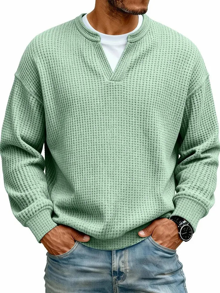 Men's Breathable Soft Long-Sleeve Henley Polo Shirt
