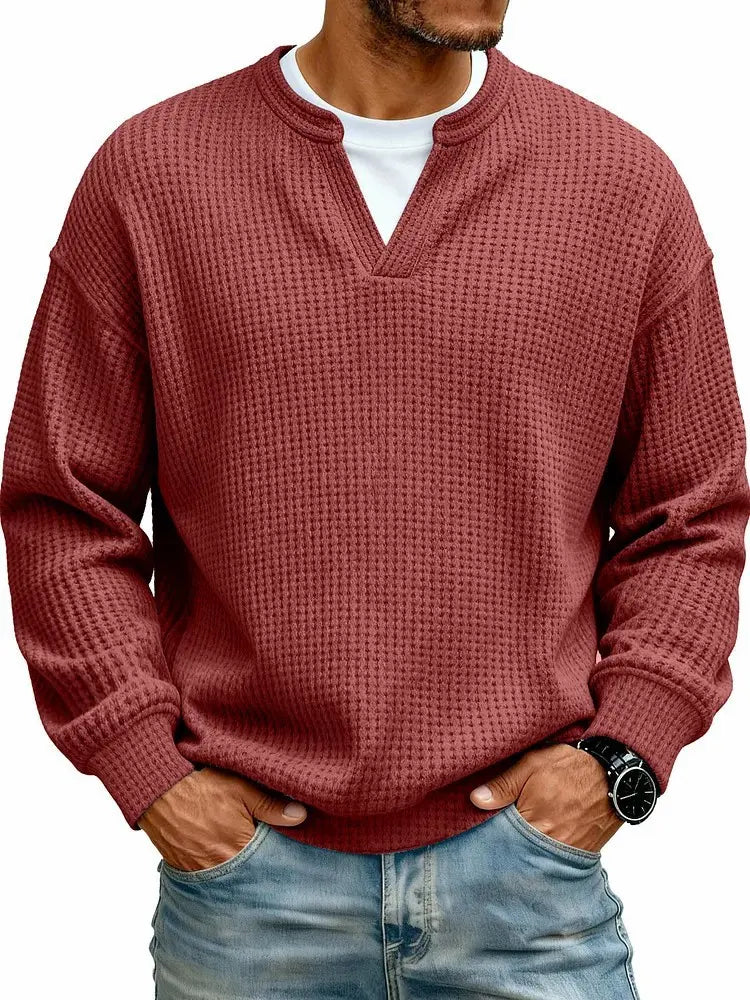 Men's Breathable Soft Long-Sleeve Henley Polo Shirt