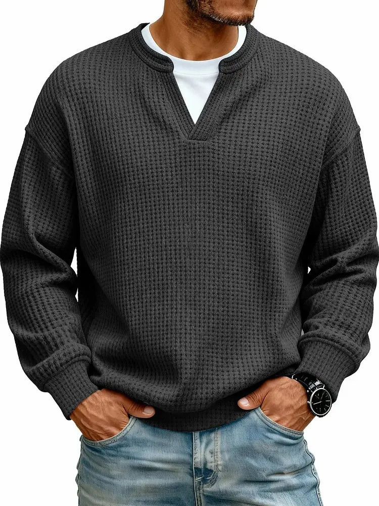 Men's Breathable Soft Long-Sleeve Henley Polo Shirt