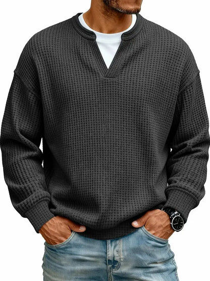Men's Breathable Soft Long-Sleeve Henley Polo Shirt