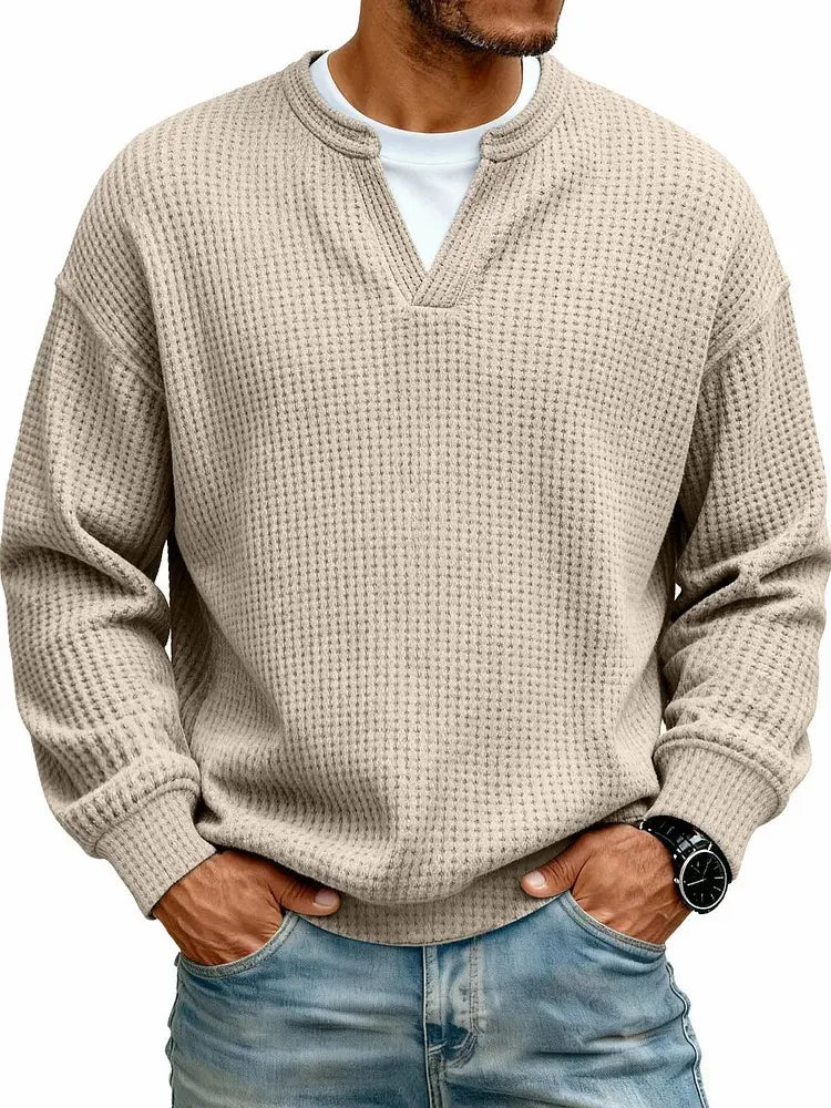 Men's Breathable Soft Long-Sleeve Henley Polo Shirt