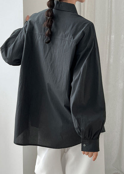 Dull Grey Cotton Loose Shirts Peter Pan Collar