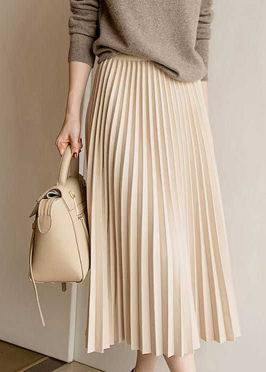 Apricot Elastic Waist Pleated Skirt