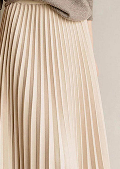 Apricot Elastic Waist Pleated Skirt