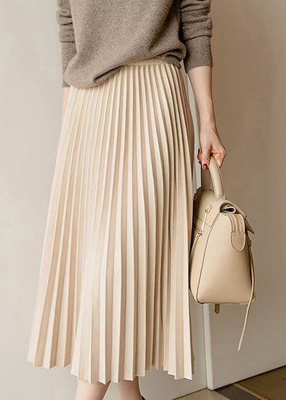 Apricot Elastic Waist Pleated Skirt