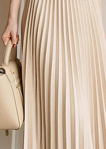 Apricot Elastic Waist Pleated Skirt