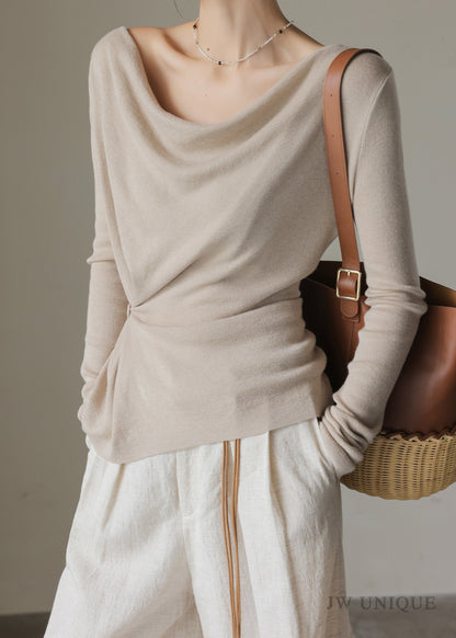 Oat Colored Collar Wool Knitted