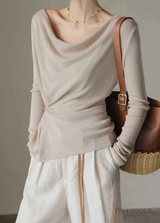 Oat Colored Collar Wool Knitted