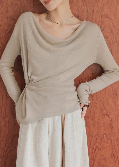 Oat Colored Collar Wool Knitted