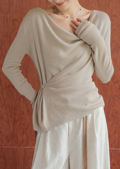 Oat Colored Collar Wool Knitted