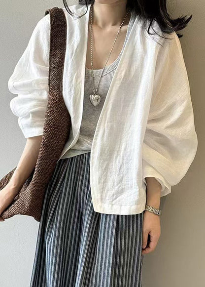 Fine White Oversized Linen Cardigan