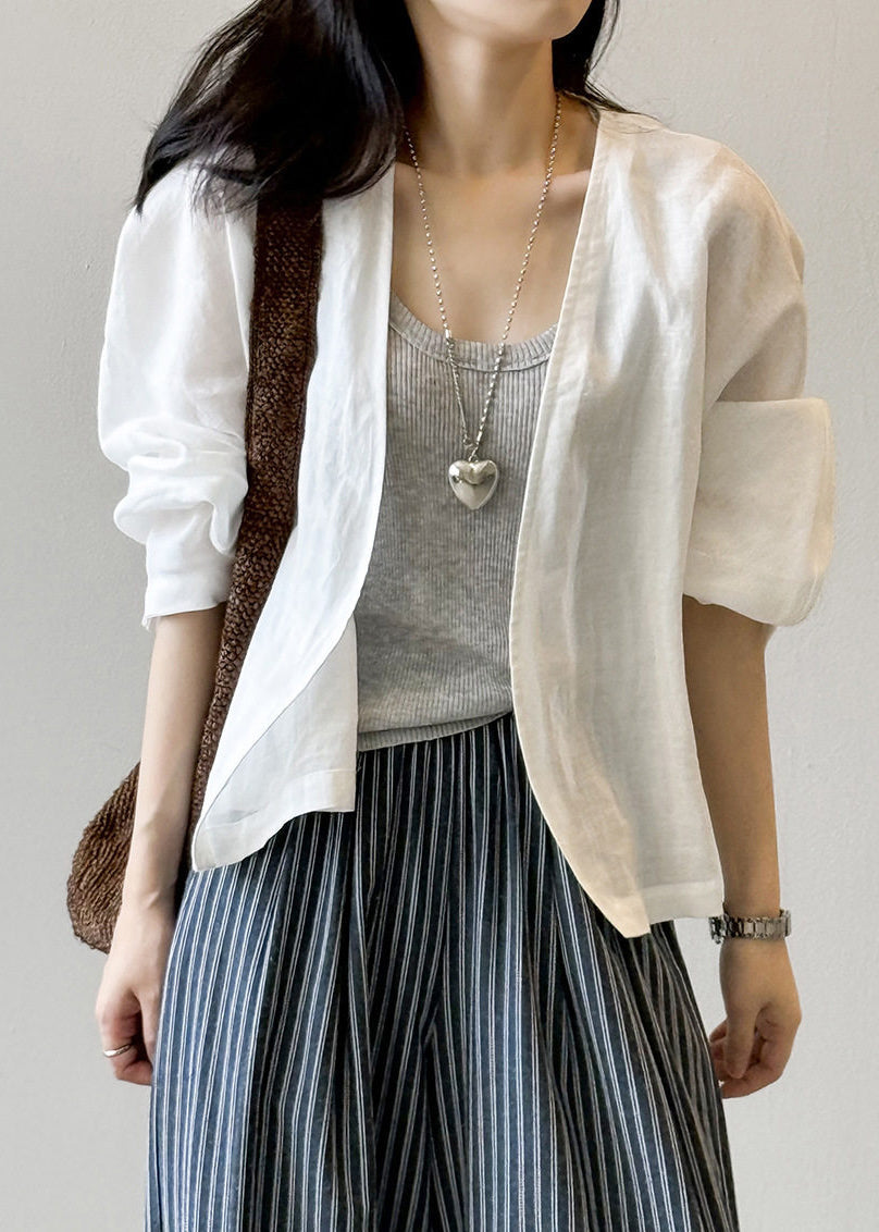 Fine White Oversized Linen Cardigan