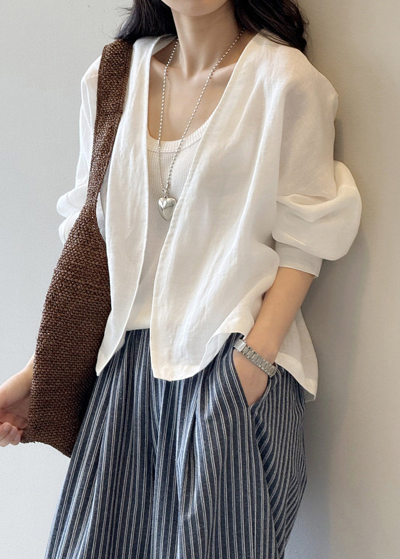 Fine White Oversized Linen Cardigan