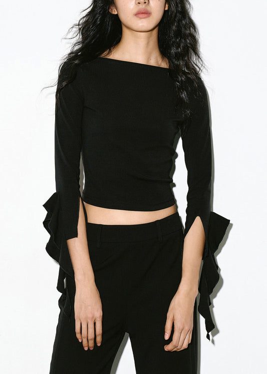 Fitted Black Ruffled Cotton Bracelet Sleeve
