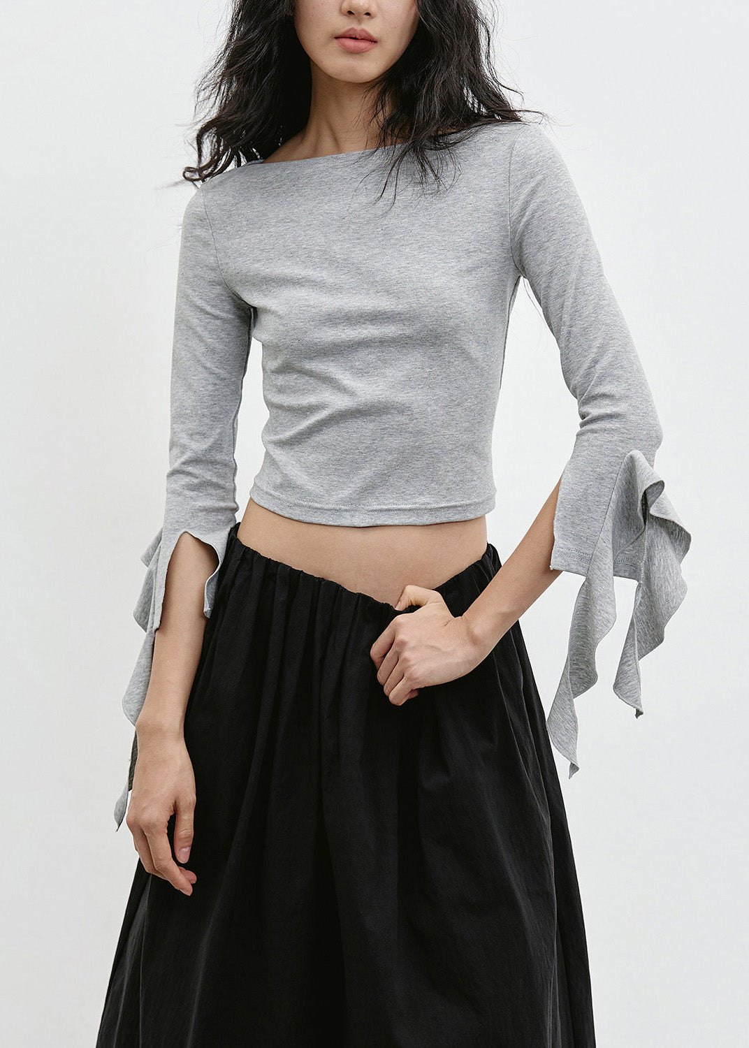 Fitted Black Ruffled Cotton Bracelet Sleeve