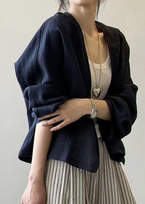 Fitted Navy Linen Cardigan