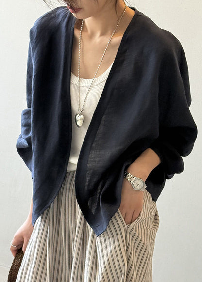 Fitted Navy Linen Cardigan