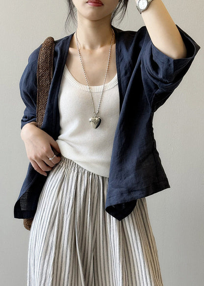 Fitted Navy Linen Cardigan