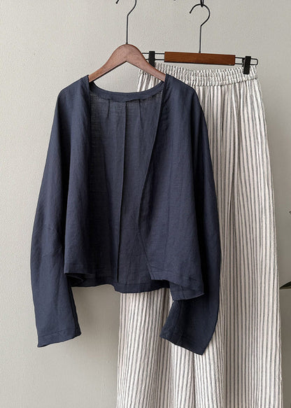 Fitted Navy Linen Cardigan